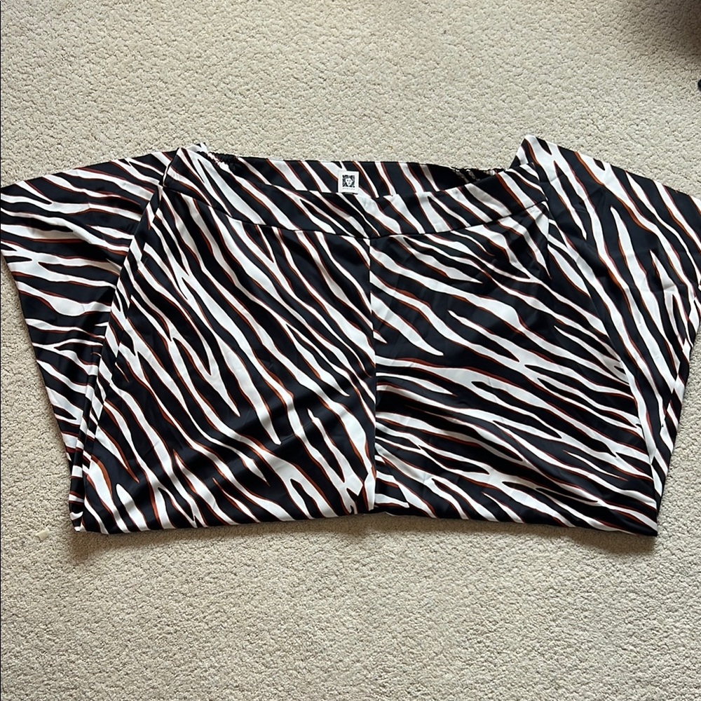 Anne Klein Striped Skirt with Black, White, and Brown